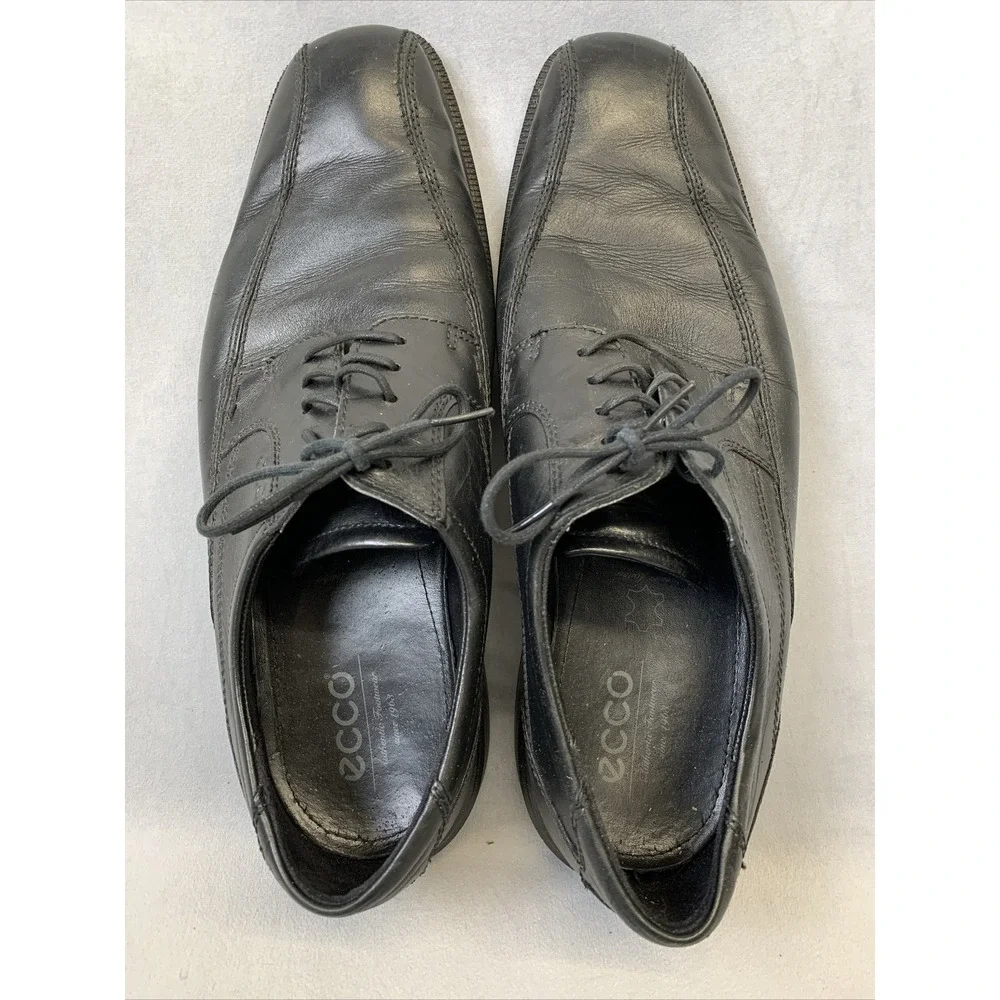 Ecco Shoes Mens Size 13/46 Black Leather Helinski Bicycle Toe‎ Lace Up Oxfords